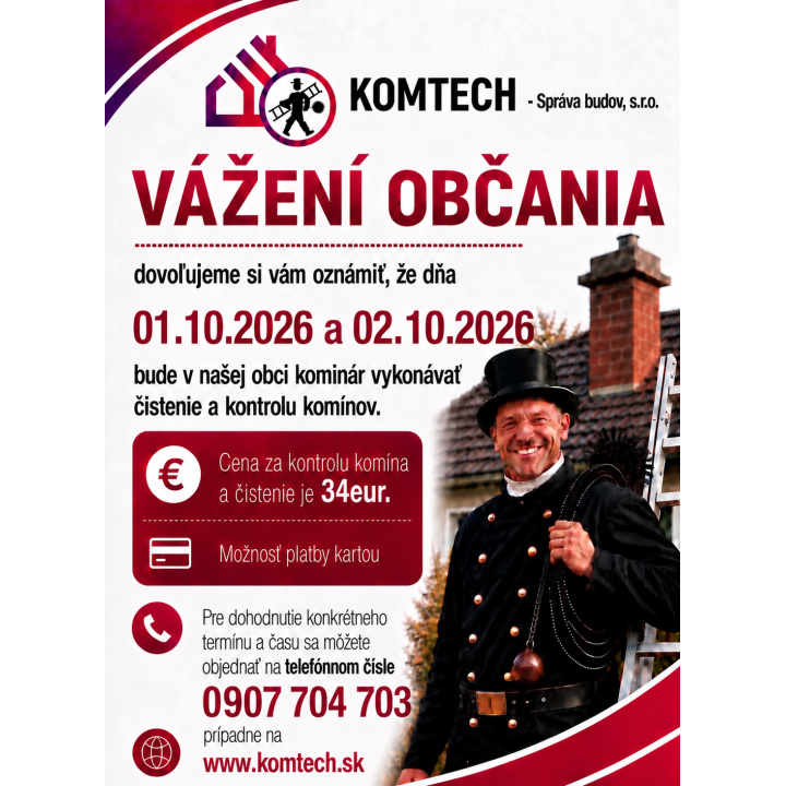 Kontrola a čistenie komínov v obci Lehôtka -1.10 -2.10.2026