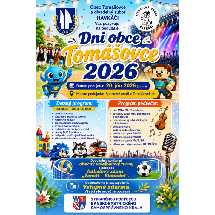 POZVÁNKA - DNI OBCE TOMÁŠOVCE 20.JÚN 2026