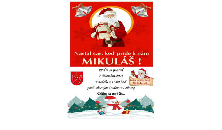 POZVÁNKA - MIKULÁŠ príde k nám 7.12.2025 o 17.00 hod pred Obecný úrad