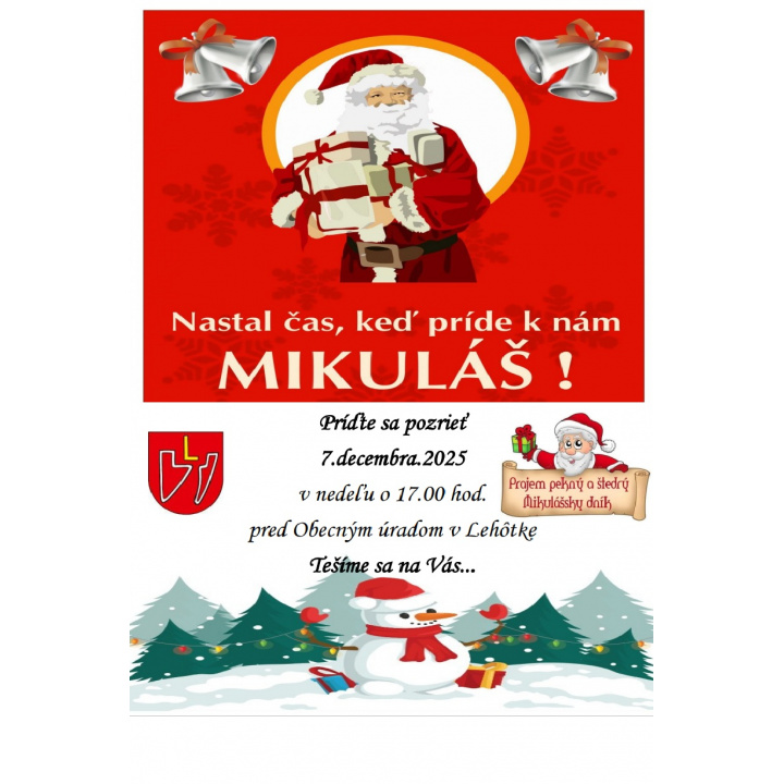 POZVÁNKA - MIKULÁŠ príde k nám 7.12.2025 o 17.00 hod pred Obecný úrad