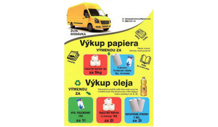Výkup papiera a použitého kuchynského oleja v obci 24.4.2026