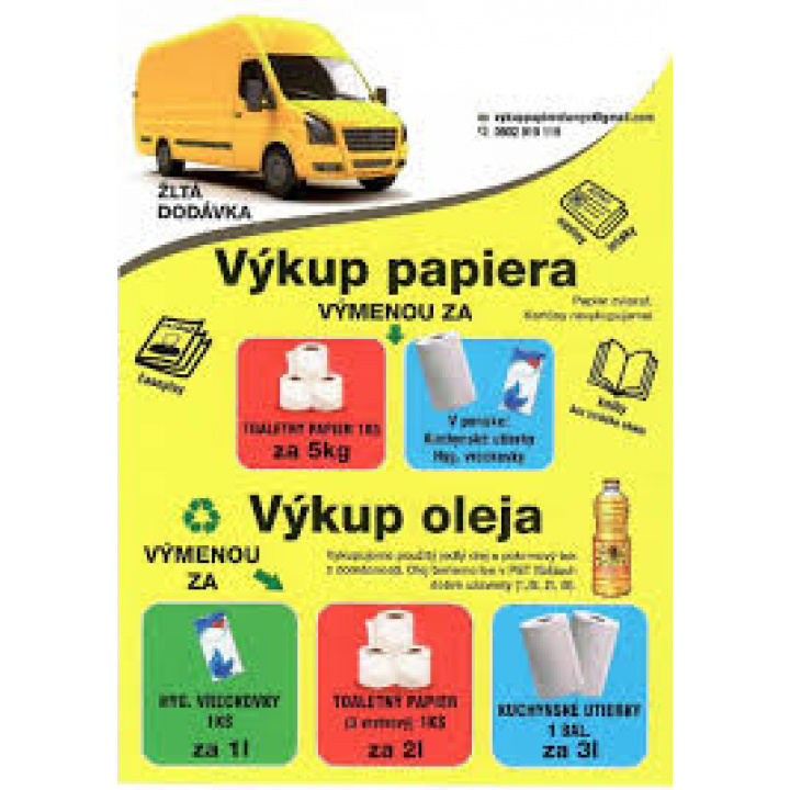 Výkup papiera a použitého kuchynského oleja v obci 24.4.2026